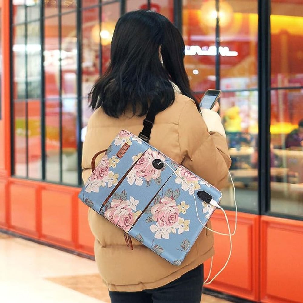 دوميسو حافظة لاب توب مقاومة للماء مقاس 15.6 انش مع منفذ شحن USB وفتحة سماعة راس لاجهزة اللابتوب مقاس 15.6 انش / ابل / ايديا باد / ايسر اسباير E15 / اتش بي انفي 15 / ديل، ازرق