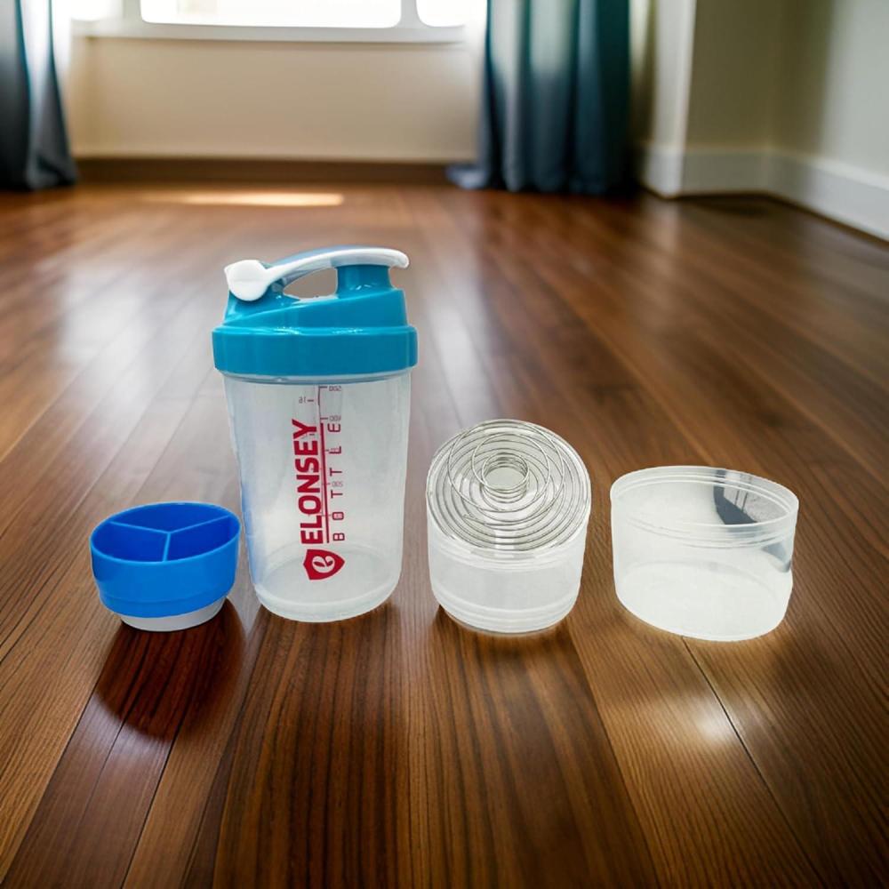 زجاجة شيكر لخلط البروتين مع 3 طبقات بتقنية اللف والغلق من ايلونسي. خالية BPA بنسبة 100% اجل اللياقة البدنية والتغذية الرياضية غير قابلة للانزلاق 500 مل لون اسود بلاستيك