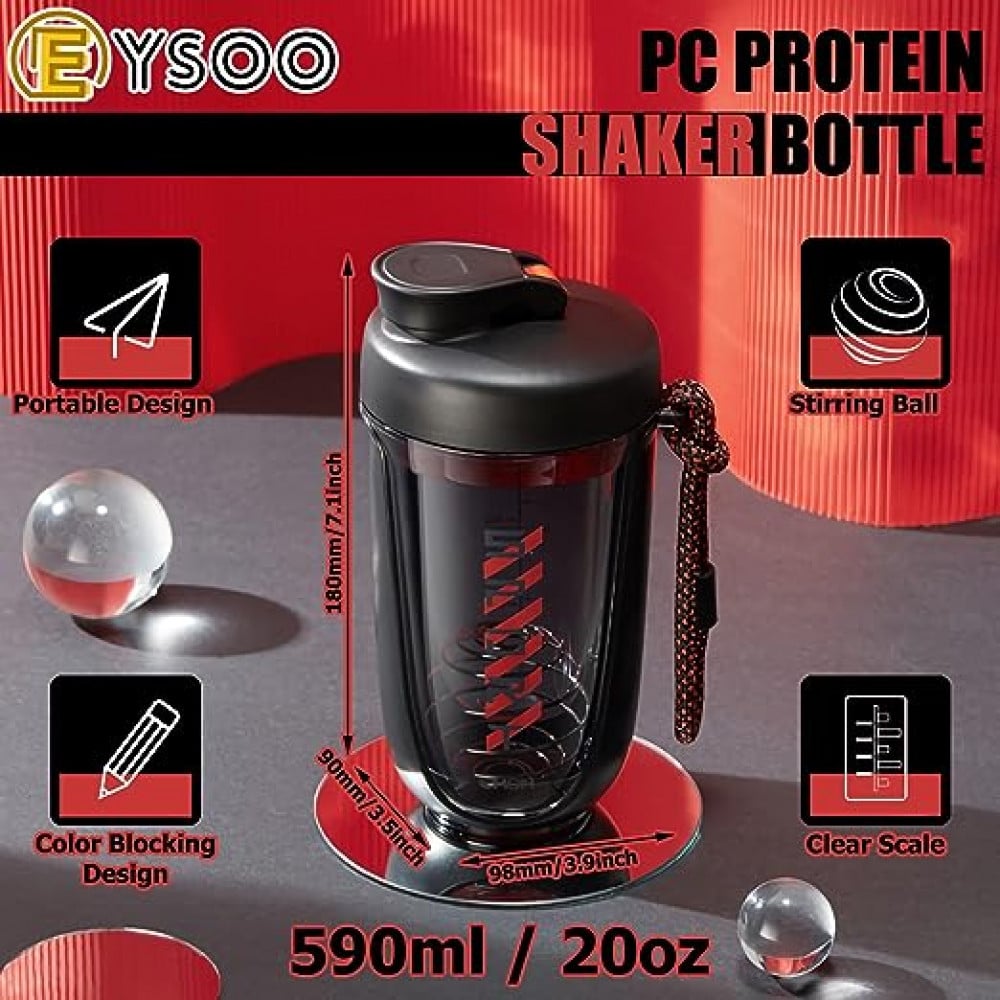 زجاجة خلط بروتين من ايسو® بسعة 20 اونصة، مصنوعة من الستانلس ستيل ومانعة للتسرب، مناسبة لحفظ خليط البروتين مع كوب خلط بروتين محمول خالي من BPA مع كرة خلط لتمرينات اللياقة البدنية (لون اسود)، بلاستيك