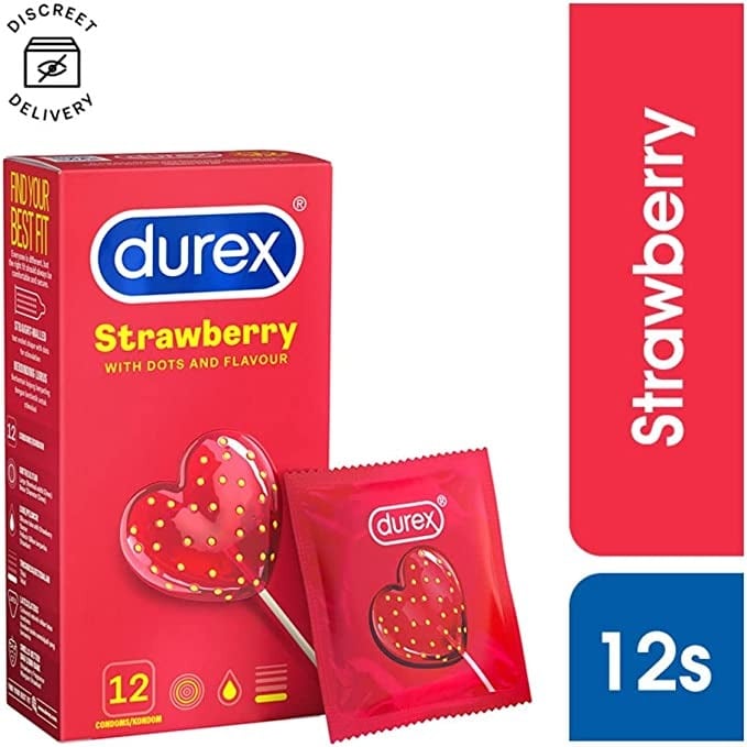 واقي ذكري للرجال من Durex بنكهة الفراولة مرطب 12 قطعة