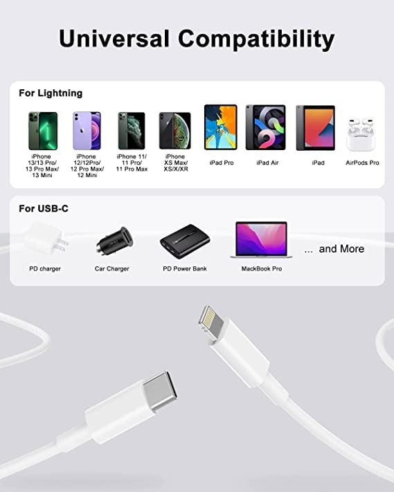 كيبل شاحن ايفون لايتنينج الى USB اصلي ومعتمد من ابل يتوافق مع ايفون 11 و11 برو و11 واكس اس ماكس واكس ار و8 و7 و6 اس و6 وبلس وايباد برو واير وميني وايبود، ابيض، 3 قطع بطول 1 متر/ 3.3 قدم