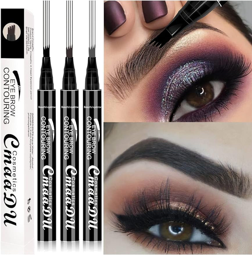 قلم حواجب سائل من CmaaDu بمقدمة شوكة مقاوم للماء 3 قطع