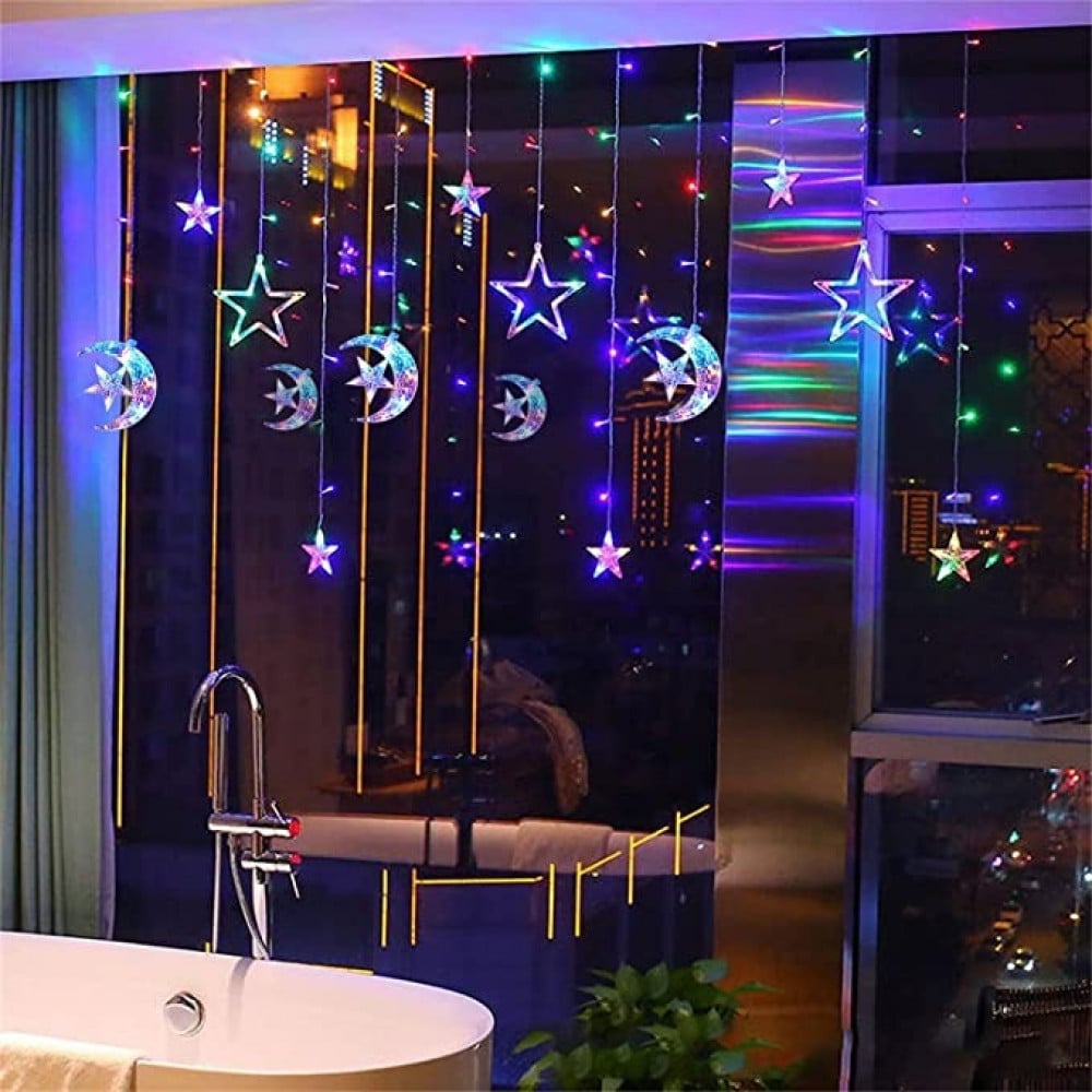ستارة ضوء على شكل نجمة وقمر لتزيين المنزل والنافذة والحائط لون