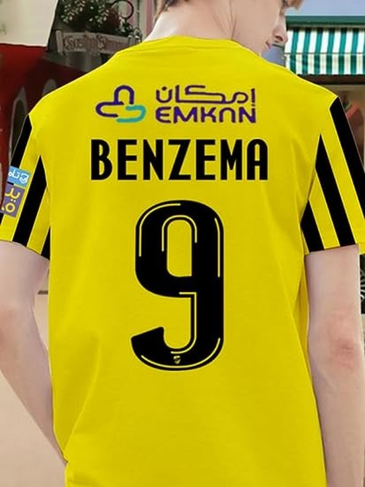 طقم قميص جيرسي وشورت وجوارب بتصميم طقم بنزيما لسنة 2023/2024 في نادي اتحاد جدة لكرة القدم من سبويل مقاس البالغين