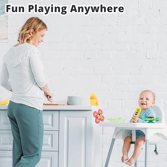 لعبة دوارة بقاعدة شفط للتثبيت للاطفال، مجموعة من 3 قطع لعمر 1-3 سنوات، العاب استحمام للاطفال من عمر 6 الى 12 شهر، هدية عيد ميلاد للاطفال للكرسي المرتفع/ الاستحمام/ طاولة الطعام/ السفر من ارابيست