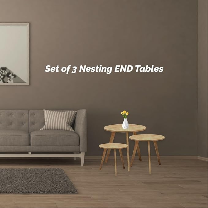 مجموعة من 4 طاولات منزلية كبيرة الحجم مكونة من 3 طاولات متداخلة طاولات جانبية للقهوة من الخشب البني مع أرجل خشبية لغرفة المعيشة والمكتب المنزلي وطاولات النوم بارتفاع 52 سم وعرض 65 سم