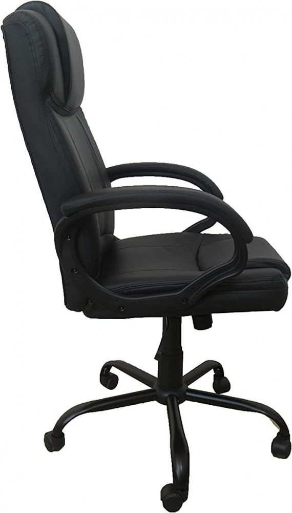 كرسي من البولي يوريثين والنايلون الاسود ورافعة غازية وخاصية امالة الفراشة، مقاس 80 ملم مع غطاء بمسحوق اسود وعجلات من النايلون