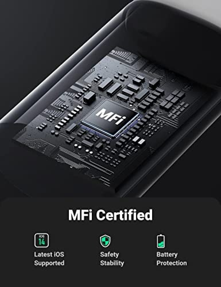 كيبل شحن ايفون 1 متر من يوجرين معتمد من ام اف اي USB إلى كيبل شحن سريع 18 واط شحن بي دي سريع متوافق مع ايفون 13 برو/13 برو ماكس/ 13/ 13 ميني، ونيو ايباد 9، و12ميني، 12 برو ماكس، ابيض- 1 متر