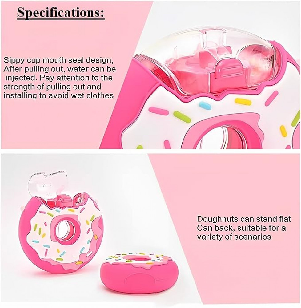 زد اس اس سيفت, زجاجة مياه للاطفال للمدرسة، زجاجات شرب دونات 380 مل مع ماصة وحزام كتف، خالية من البيسفينول ايه، كوب رياضي مانع للتسرب، افضل هدية للاطفال الصغار (بينك)