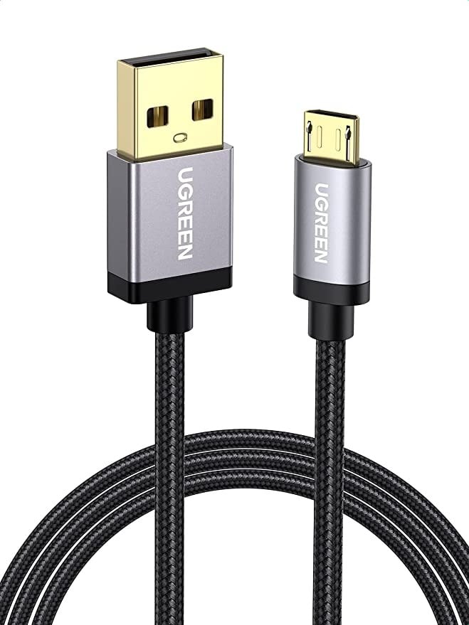 كيبل مايكرو USB من النايلون المضفر من يوجرين من USB الى مايكرو USB 20 يدعم خاصية الشحن السريع ومتوافق مع اجهزة Android وجالكسي اس 7 واس 6 ونوت وال جي ونيكسس ونوكيا وPS4 بطول 1 متر اسود