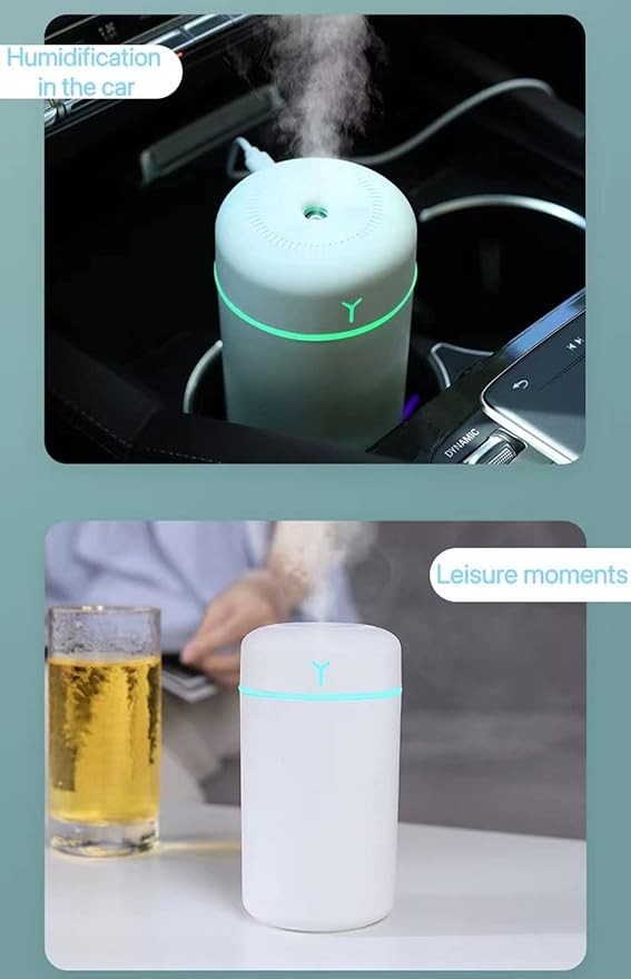 جهاز تعديل رطوبة مكتبي من تي بي سيتنز، قابل لاعادة الشحن بـUSB، مرطب هواء محمول صغير للسيارة لاطلاق الروائح العلاجية بعدد 2 وضع للرذاذ وتشغيل صامت و7 الوان اضاءة LED لليوجا وغرفة النوم والمكتب (ابيض)