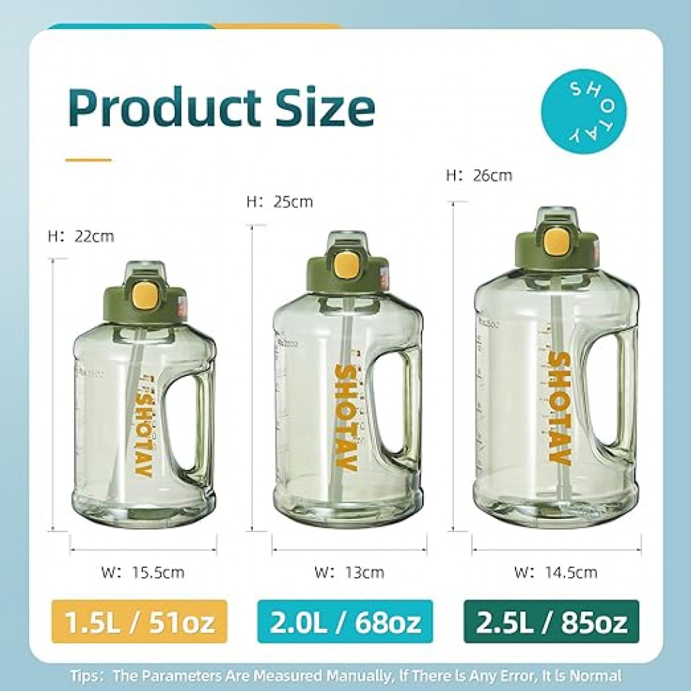 زجاجة مياه رياضية سعة 2.5 لتر تحفيزية مع قشة قابلة للإزالة، زجاجة خالية من البيسفينول ايه مانعة للتسرب، للياقة البدنية وصالة الألعاب الرياضية والرياضة والتخييم من شوتاي أخضر