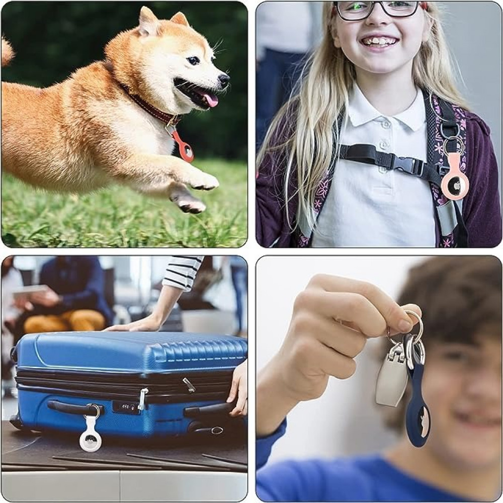 4 قطع من حامل ايرتاج سيليكون مع سلسلة مفاتيح، حافظة ايرتاج مضادة للضياع لحافظة ابل ايرتاج، سلسلة مفاتيح لجهاز ابل ايرتاج جي بي اس، ملحقات مكتشف المنتجات (زهري/ارجواني/احمر نبيذي/ازرق رمادي)