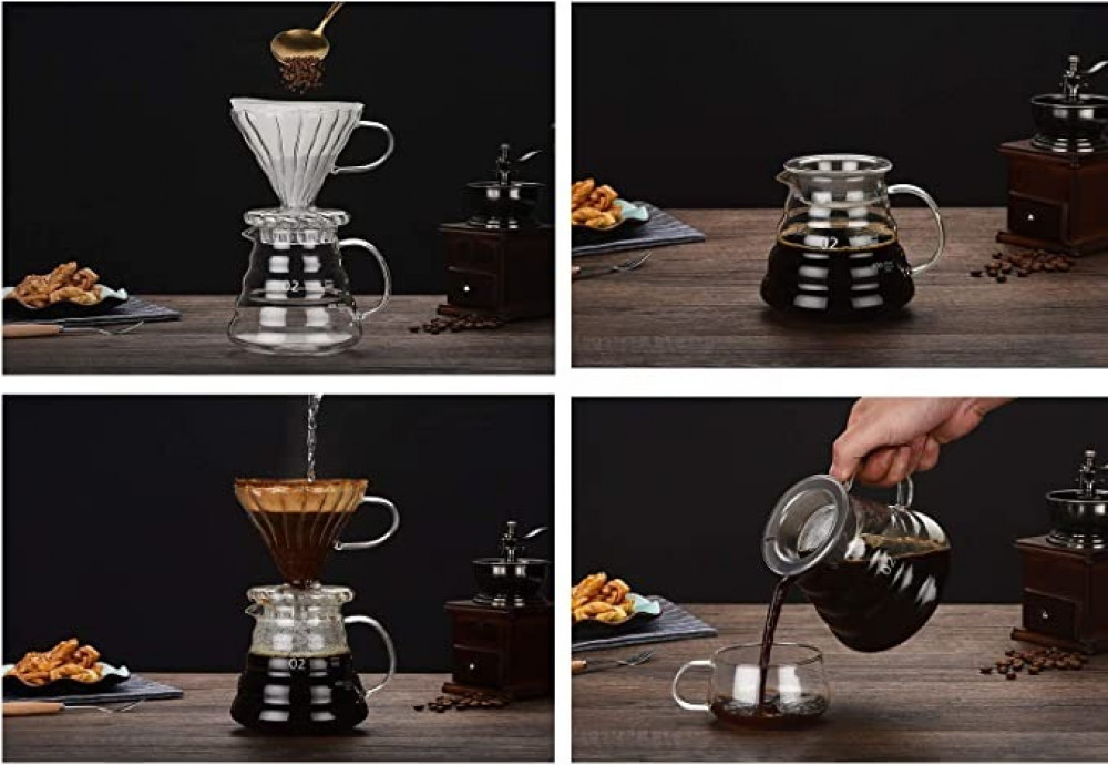 وعاء تقديم القهوة في60 من الزجاج المقاوم للحرارة شفاف من فيدن بسعة 360 مل #1، وعاء صب القهوة، وعاء للقهوة بتنقيط يدوي، ماكينة تحضير القهوة