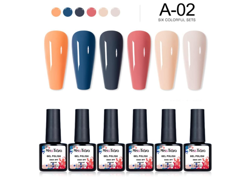 مجموعة طلاء أظافر جل من Miss Tiara بمعالجة LED ولمعان طويل 6 قطع
