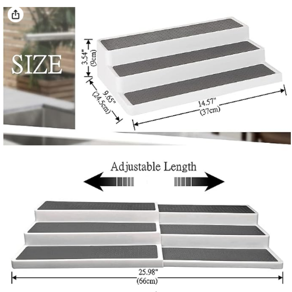 رف توابل قابل للتوسيع من 3 طبقات من اتش اس كيو ام ايه، منظم مطبخ مقاوم للماء وغير قابل للانزلاق، رفوف توابل بسطح من السيليكون، لخزانة المطبخ او المخزن او المنضدة