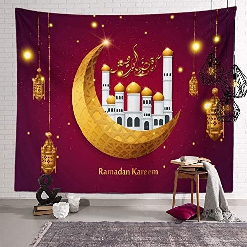 ديكور رمضان اسلامي ديكور العيد مطبوع خلفية نسيج الحائط القماش رمضان مبارك كريم ديكور المنزل نسيج عرقي معلق على الحائط بي