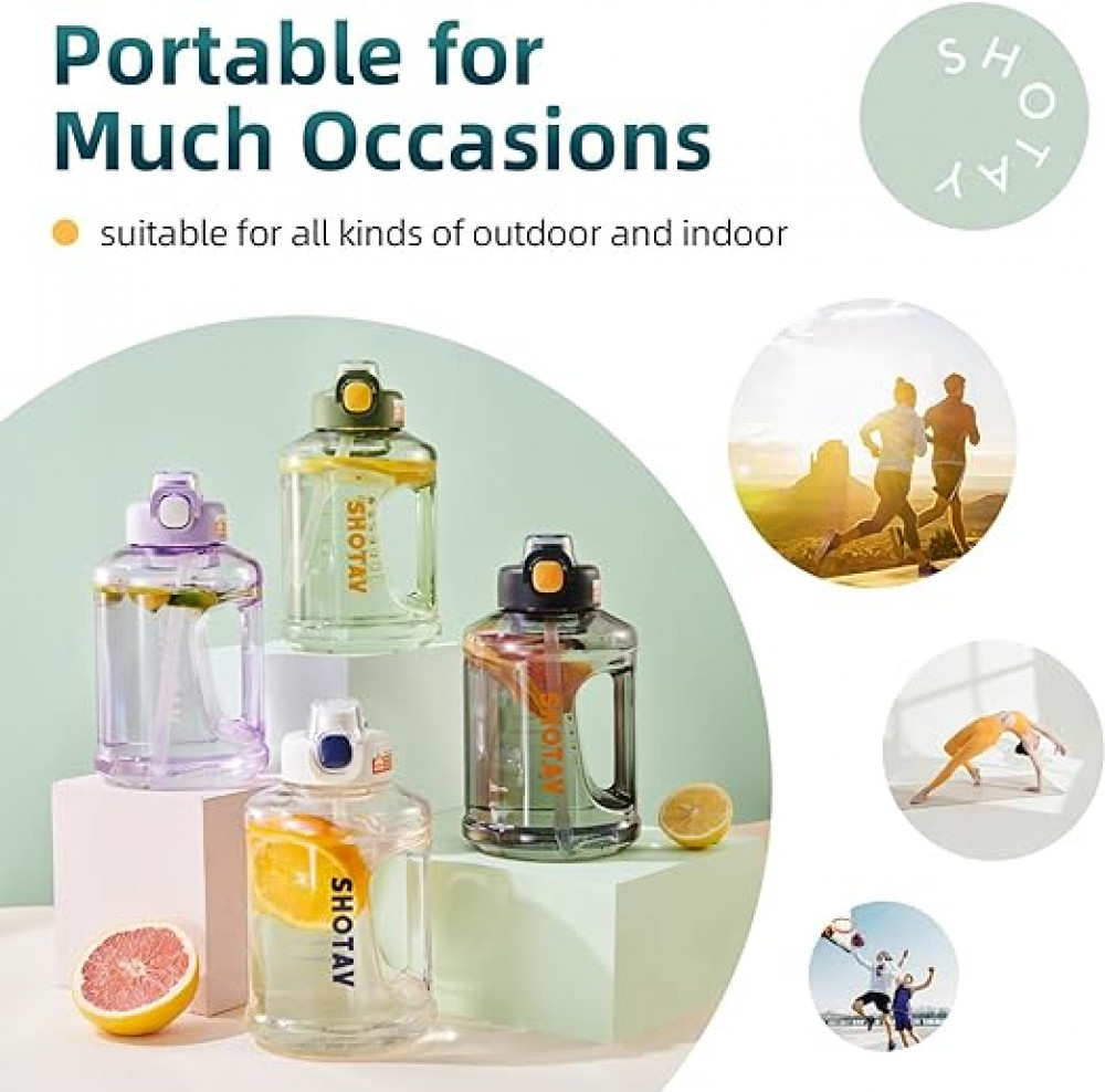 زجاجة مياه رياضية سعة 2.5 لتر تحفيزية مع قشة قابلة للإزالة، زجاجة خالية من البيسفينول ايه مانعة للتسرب، للياقة البدنية وصالة الألعاب الرياضية والرياضة والتخييم من شوتاي أخضر