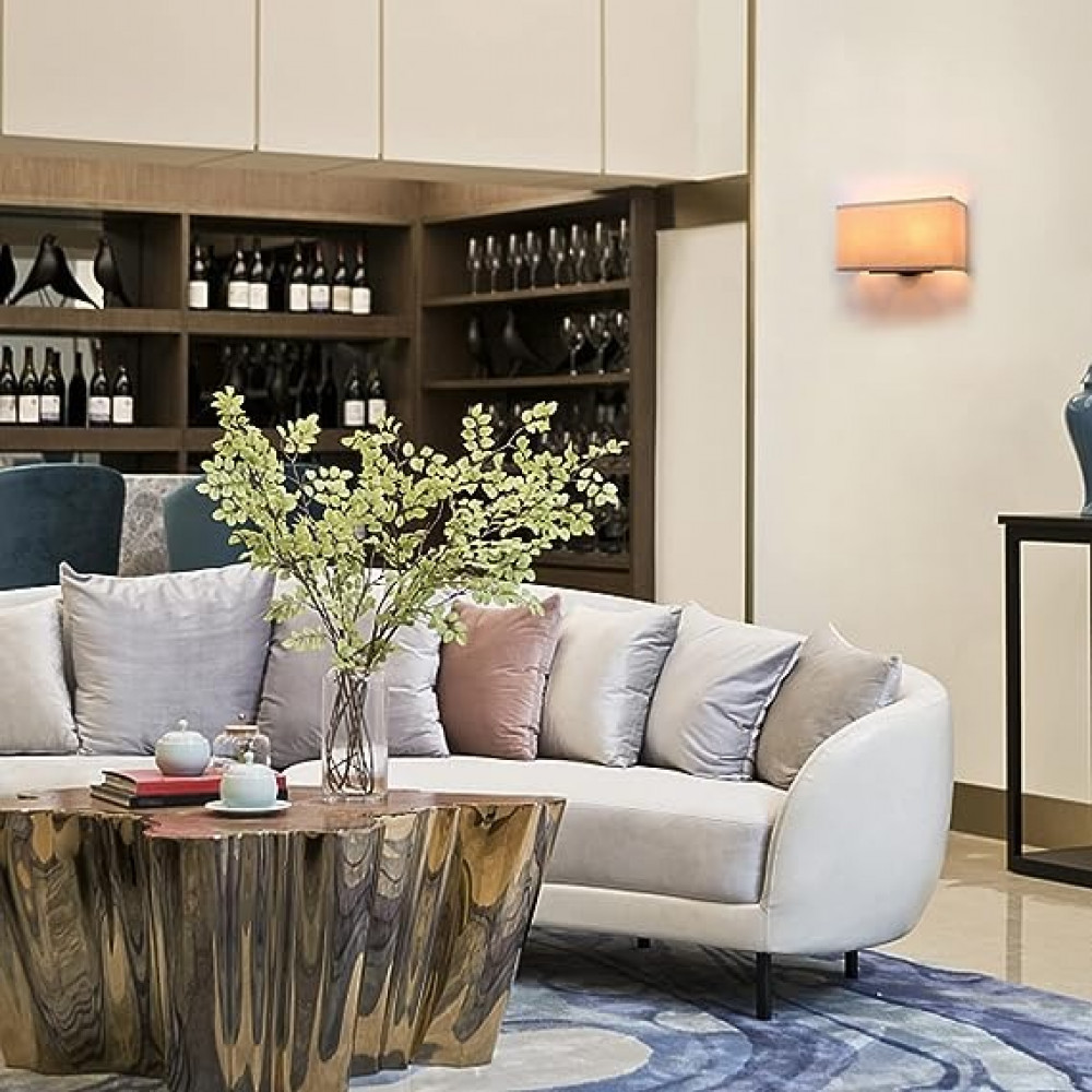 بريمو مصباح حائط ليلي مخفي للاستخدام الداخلي بجانب السرير مصباح فردي بمصباحين صناعي عتيق مع غطاء قماشي مربع للقراءة وغرفة النوم وغرفة المعيشة وغرفة الطعام والفندق