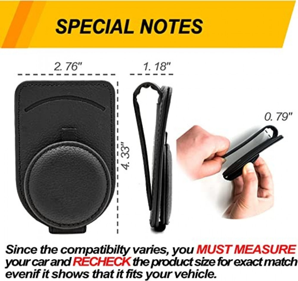 حامل نظارة شمسية لحاجب السيارة، حامل النظارات الشمسية المغناطيسي لقطع اكسسوارات السيارات من الجلد، مشبك النظارات الشمسية للسيارة للنظارات والبطاقات (قطعة واحدة، اسود)