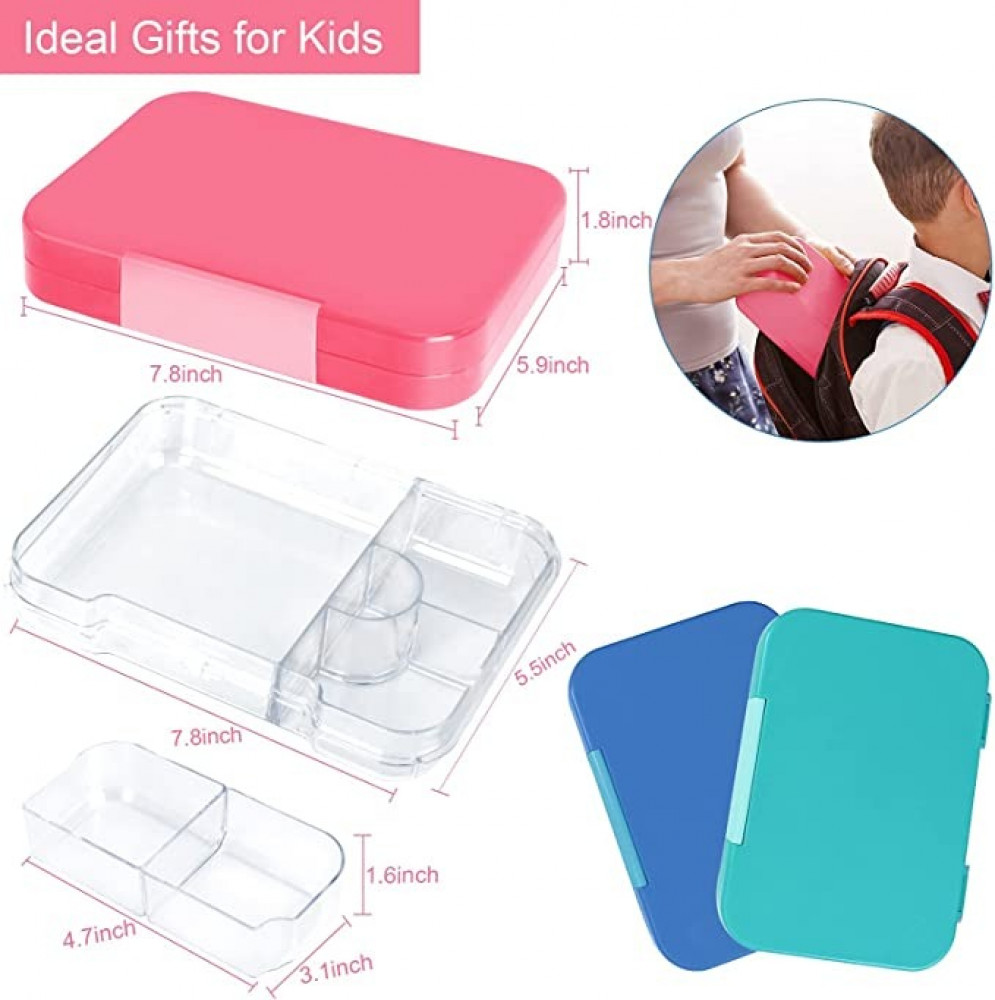 علبة طعام مقسمة 4/6 حجرات، حجم مثالي ومقاومة للتسرب، صديقة للاطفال وخالية من BPA، امنة للاستخدام في غسالة الصحون، مناسبة للاطفال من سن 3 الى 7 سنوات (لون بينك)