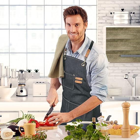 مريلة الشيف من Arabest ، مريلة ظهر متقاطعة للنساء والرجال ، مريلة قماش قطنية مع أشرطة قابلة للتعديل جيوب كبيرة ، مصفف شعر للطبخ والخبز في المطبخ