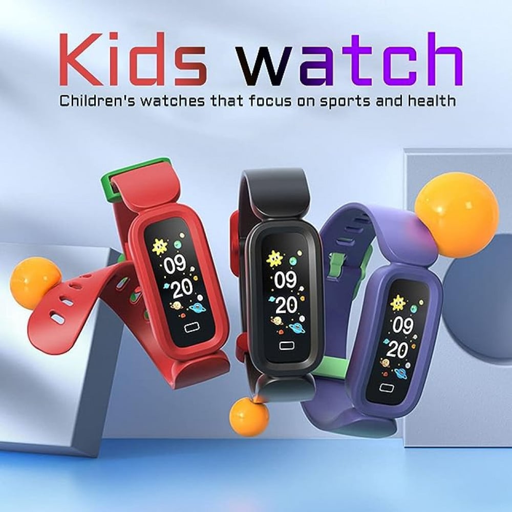 ايكيتش ساعة ذكية للاطفال البنات والاولاد، ساعة لتتبع اللياقة البدنية، ساعة لياقة بدنية مع مراقب معدل ضربات القلب، ساعة ذكية مقاومة للماء، اساور معصم رياضية ملونة (احمر), أحمر, عارض