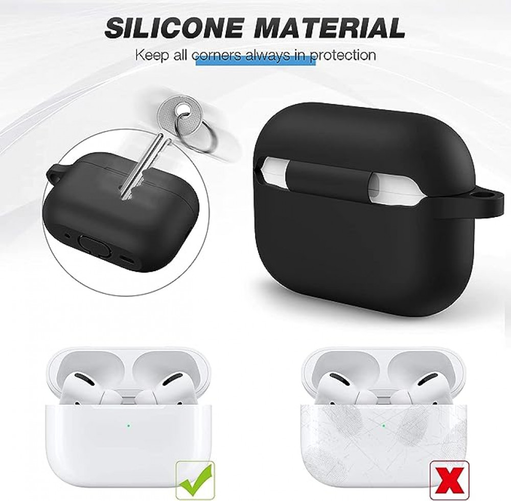 تي تيرسيلي جراب سيليكون متوافق مع ايربودز برو 2 (2022) - سيليكون ممتاز مع خطاف، يدعم الشحن اللاسلكي، حماية ضد الصدمات (لون اسود)