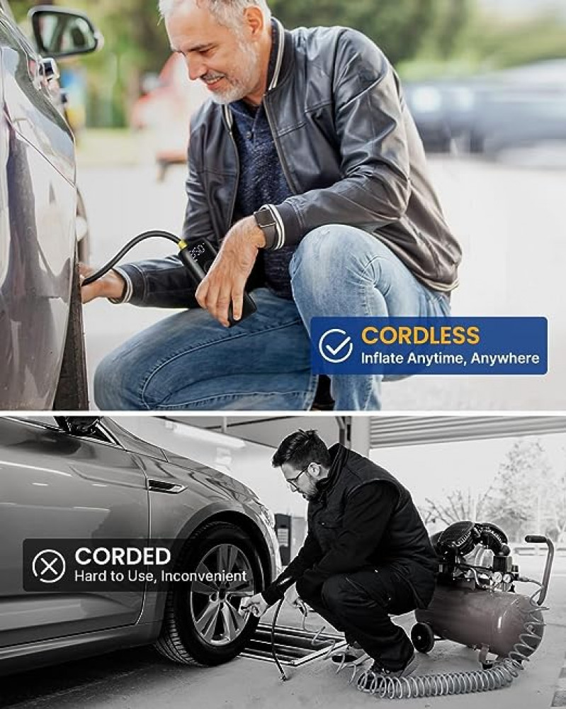 منفاخ هواء للاطارات ومنفاخ صغير للدراجة من ابسون، ضاغط هواء محمول للسيارة والدراجة، 150 باوند لكل انش مربع، ايقاف تشغيل تلقائي مع صمام بريستا / شريدر