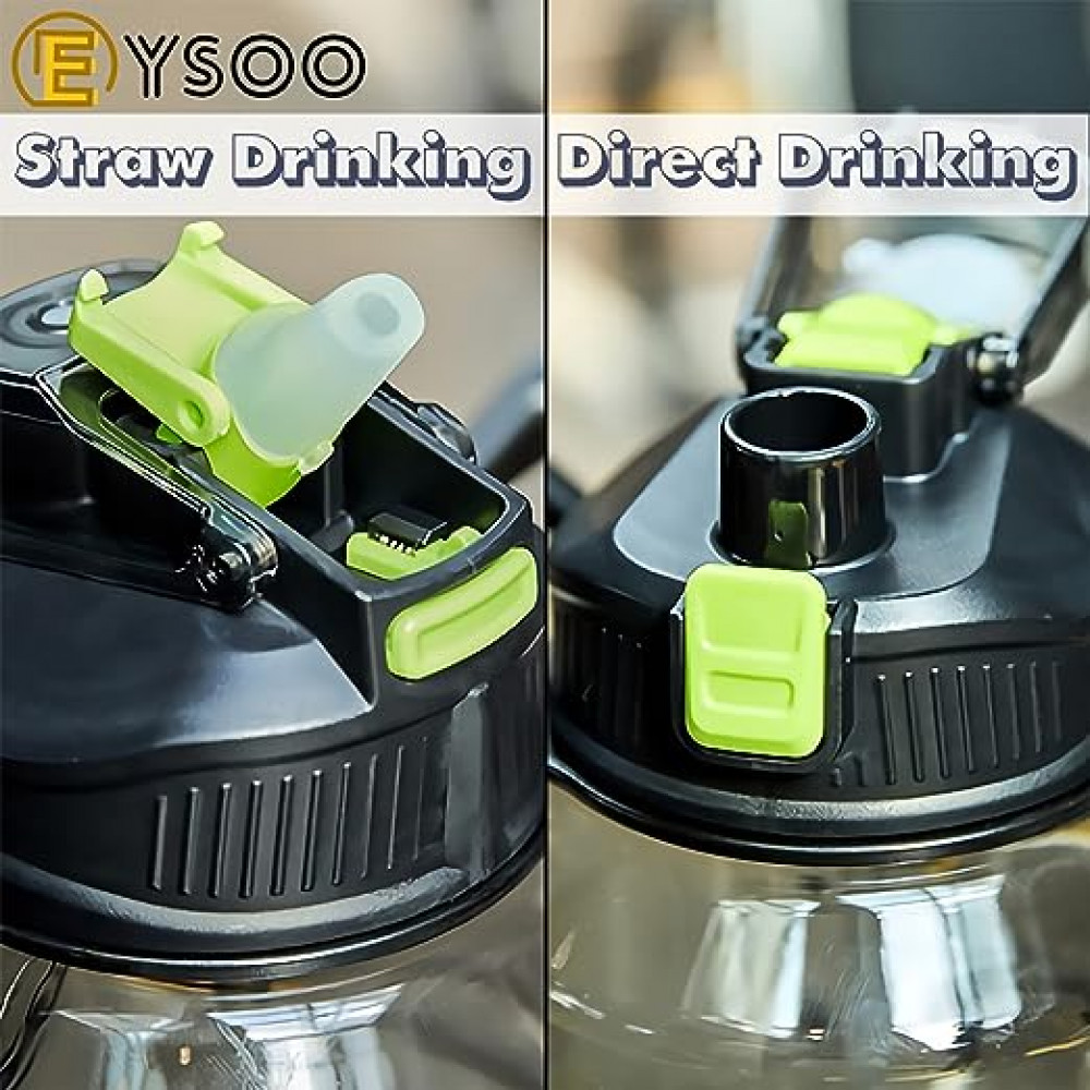 زجاجة مياه رياضية سعة 2.3 لتر لصالة الالعاب الرياضية، زجاجة مياه L للشرب، زجاجة مياه تحفيزية، خالية من BPA، مانعة للتسرب مع مقبض وقشة قابلة للازالة لصالة الالعاب الرياضية والتمارين (اسود) من ايسو