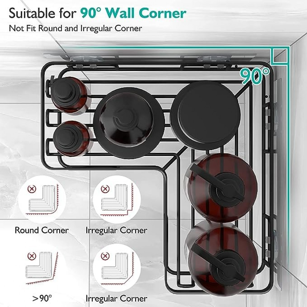 مجموعة من 5 قطع من حامل دش الزاوية من اتش اس كيو ام ايه، منظم دش الحمام من الستانلس ستيل المقاوم للصدا، ارفف منظمة لزوايا الدش اللاصقة، رف دش مقاوم للصدا مع خطافات، للحمام والمطبخ