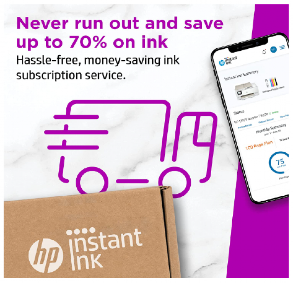 طابعة اتش بي ليزر جيت MFP110we مع 6 أشهر من الحبر الفوري متضمن مع اتش بي بلاس، ابيض، مقاس واحد، 7MD66E