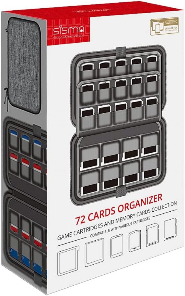 72 حامل بطاقات اللعب، حقيبة تخزين كبيرة سعة لتخزين بطاقات الألعاب، جراب صلب من سيزما متوافق مع خراطيش ألعاب نينتندو 3DS أو بطاقات ذاكرة SD، حقيبة حمل بطاقات الألعاب، رمادي