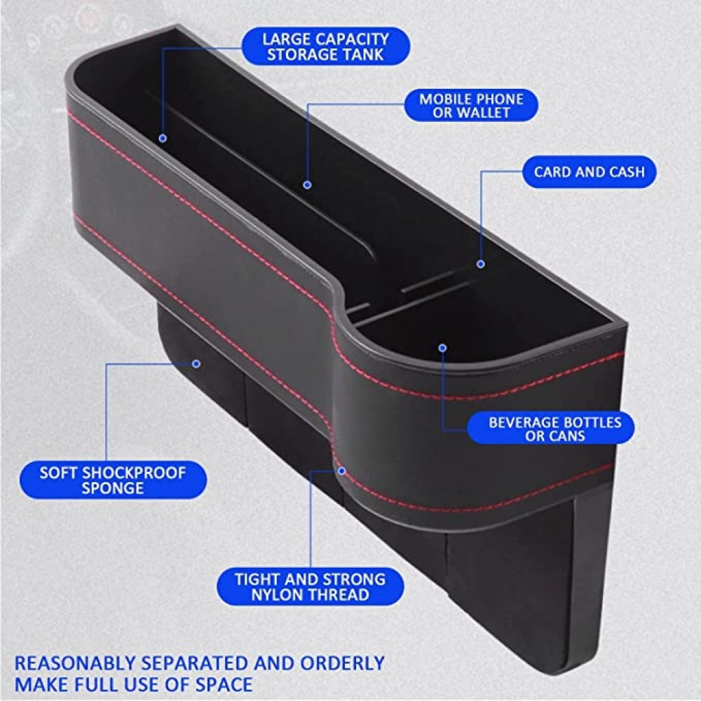 منظم لمقعد السيارة متعدد الوظائف يوضع بجانب وحدة التحكم في السيارة مع حوامل اكواب وخطافين لحمل الهاتف والنظارة الشمسية من اوكسيوز، من قطعتين