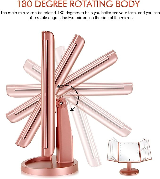 مرايا مكياج مضيئة ثلاثية من فلايميرو بتكبير 3x2x 345 سم