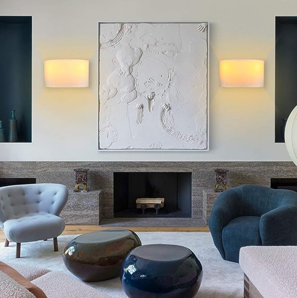 مصباح حائط ليلي مخفي للاستخدام الداخلي بجانب السرير بمصباحين، مصباح صناعي عتيق مع غطاء قماشي نصف دائري للقراءة وغرفة النوم وغرفة المعيشة وغرفة الطعام والفندق (ابيض)