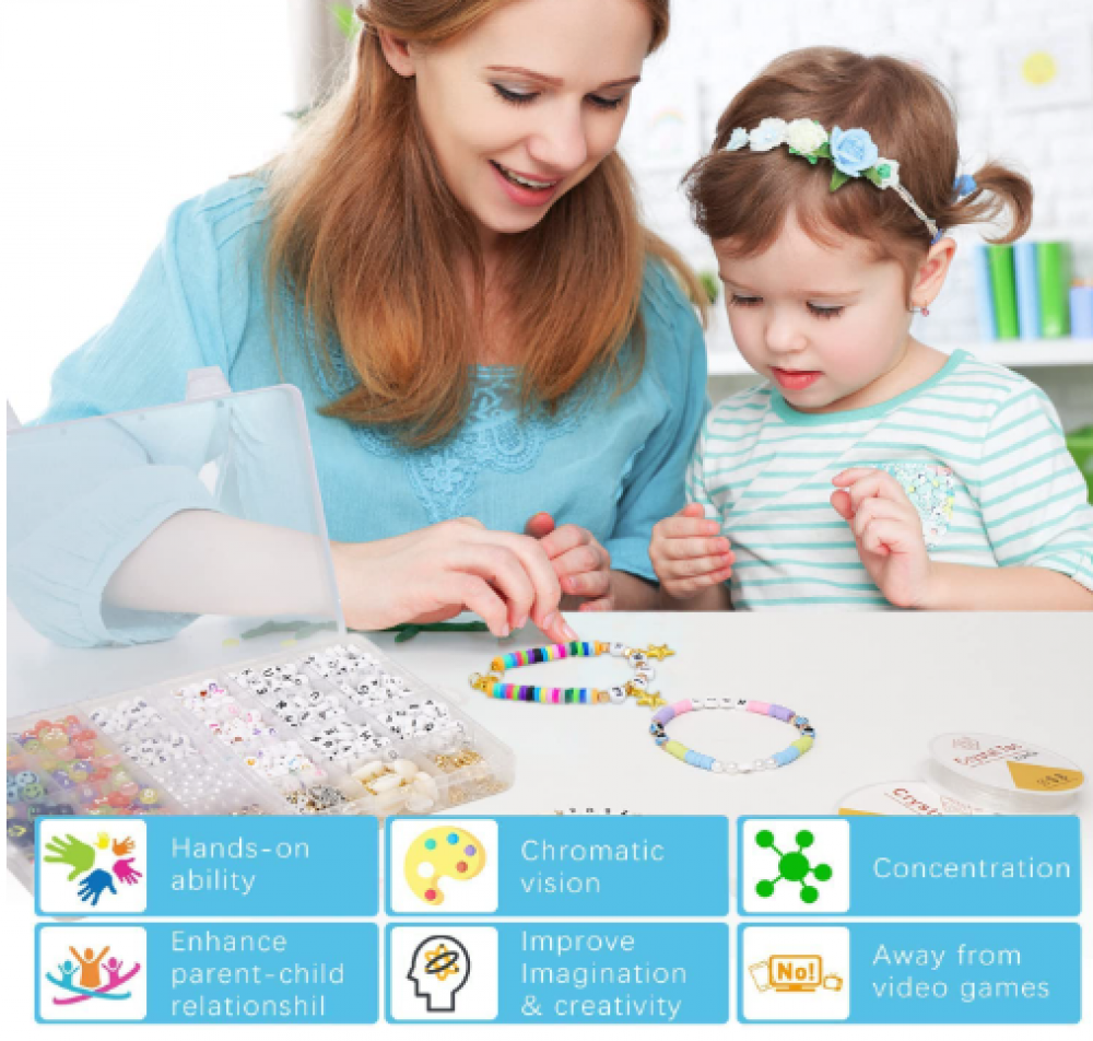 6000 قطعة من خرز طين دائري مسطح مع 900 قطعة من هيشي للاساور من خرز الحروف والقلادات وحلقات الاساور لصناعة مجوهرات يدوية للاساور وطقم قلادات، من 24 لونا 6 ملم