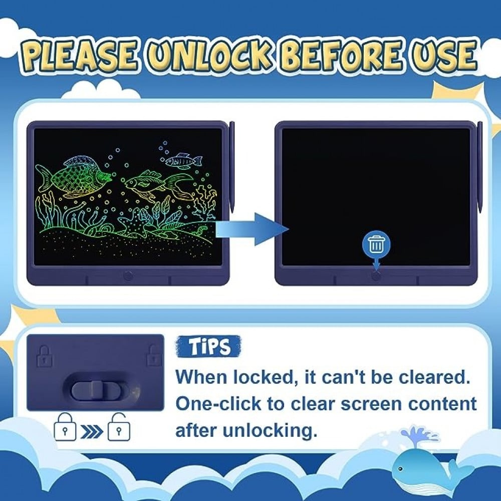 تابلت كتابة LCD للاطفال، لوح رسم 15 انش، لوحة رسم مع ملصقات حيوانات لطيفة وبطاقات تهنئة، العاب تعليمية هدايا للاولاد والبنات من سن 3 الى 12 سنة