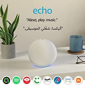 Echo (الجيل الرابع) | مع تجربة صوتية ممتازة، ومركز المنزل الذكي وAlexa (باللغتين العربية أو الإنجليزية) | أبيض