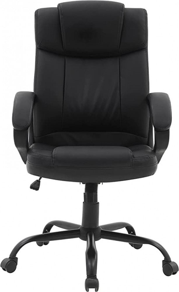 كرسي من البولي يوريثين والنايلون الاسود ورافعة غازية وخاصية امالة الفراشة، مقاس 80 ملم مع غطاء بمسحوق اسود وعجلات من النايلون