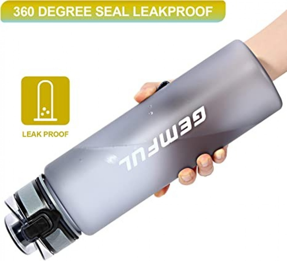 زجاجة مياه سعة 1 لتر مع مؤشر للوقت وقشة تريتان، خالية من مادة BPA لاصطحابها اثناء ممارسة الرياضة في صالة الالعاب الرياضية وفي الهواء الطلق، من جيمفول