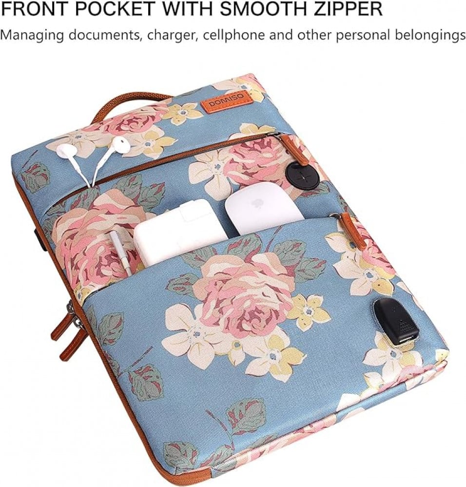 دوميسو حافظة لاب توب مقاومة للماء مقاس 15.6 انش مع منفذ شحن USB وفتحة سماعة راس لاجهزة اللابتوب مقاس 15.6 انش / ابل / ايديا باد / ايسر اسباير E15 / اتش بي انفي 15 / ديل، ازرق