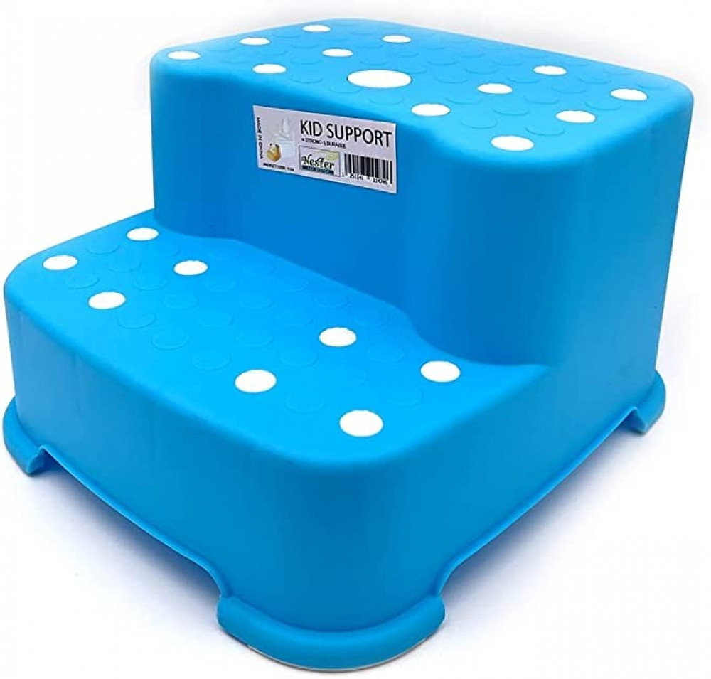 سلم أطفال بلاستيك مضاد للانزلاق بمقبض عملي ومسطح واسع للأطفال من سنتين فأكثر