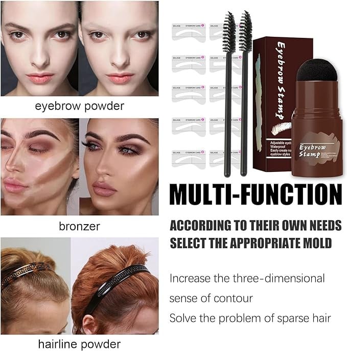 مجموعة استنسل للحواجب، مجموعة ختم الحواجب، مجموعة ختم الحواجب بخطوة واحدة، مع 10 استنسل حواجب قابل لاعادة الاستخدام و2 فرشاة حواجب (بني فاتح)