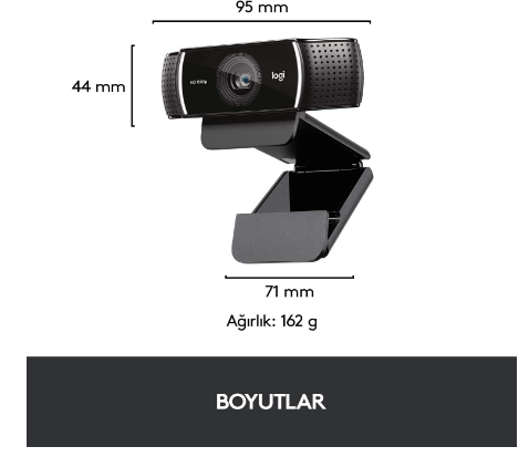 كاميرا لوجيتيك C922 برو ستريم، HD 1080P-30fps او HD 720P-60fps، نظام تدفق سريع وستيريو وتصحيح ضوء HD، تركيز تلقائي، مناسبة لليوتيوب، تويش، اكس سبليت، الكمبيوتر، Mac، اللابتوب، التابلت - اسود