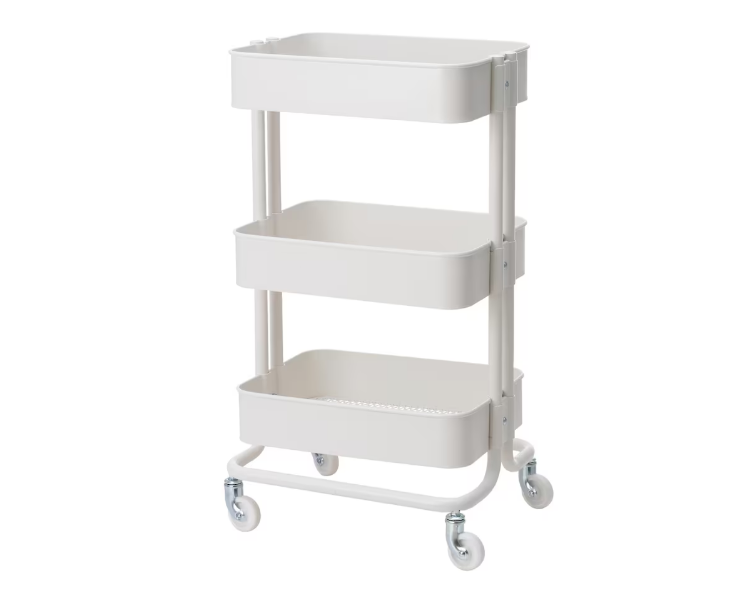 عربة تخزين منزلية RSKOG ثلاث طبقات بعجلات سريعة أبيض 35x45x78 سم