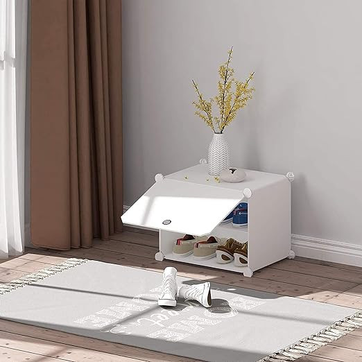 رفوف احذية من اكس اي يو دبليو او او، رفوف تخزين محمولة للاحذية بتصميم مكعب، وحدة تخزين قياسية موفرة للمساحة، رفوف ترتيب احذية طويلة واحذية وشباشب، ابيض