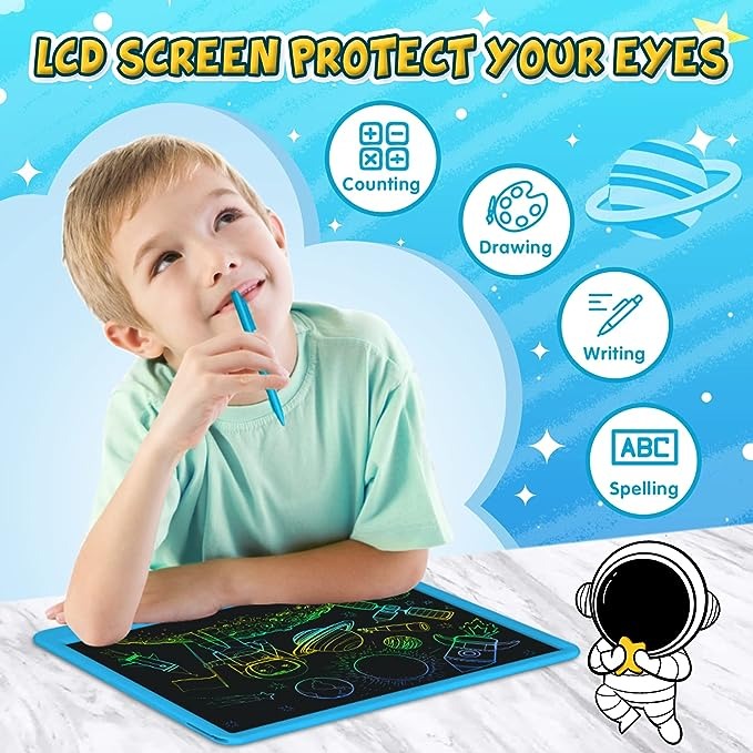 تاجو تابلت كتابة LCD ملون للاطفال مقاس 15 انش، لوح رسم محمول قابل لاعادة الاستخدام، لوح رسم قابل للمسح واعادة الاستخدام، هدية للاطفال والكبار في المنزل والمدرسة والمكتب مع زر قفل