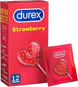 واقي ذكري للرجال من Durex بنكهة الفراولة مرطب 12 قطعة