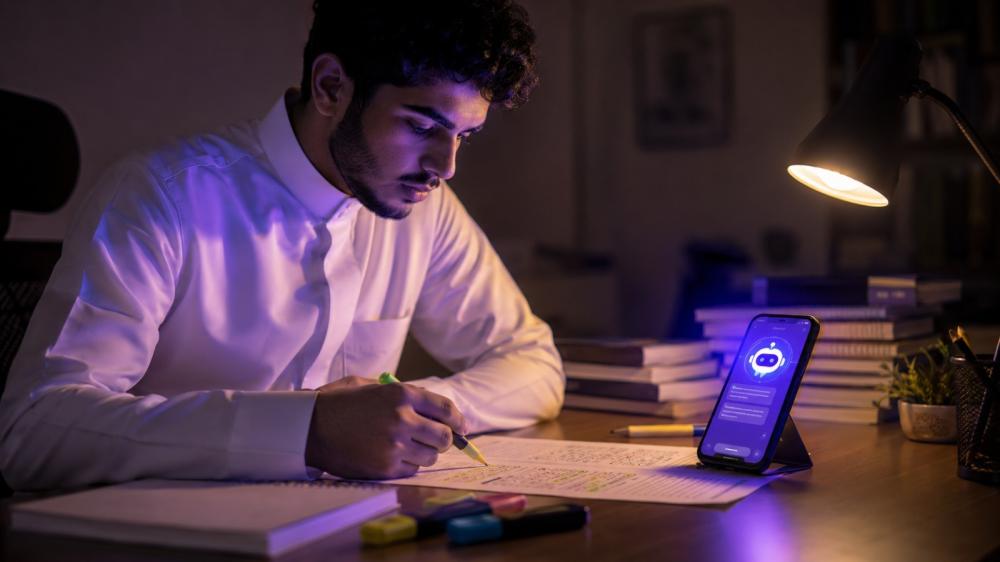 طالب سعودي يستخدم أوامر الذكاء الاصطناعي على الجوال لمذاكرة اختبار الق